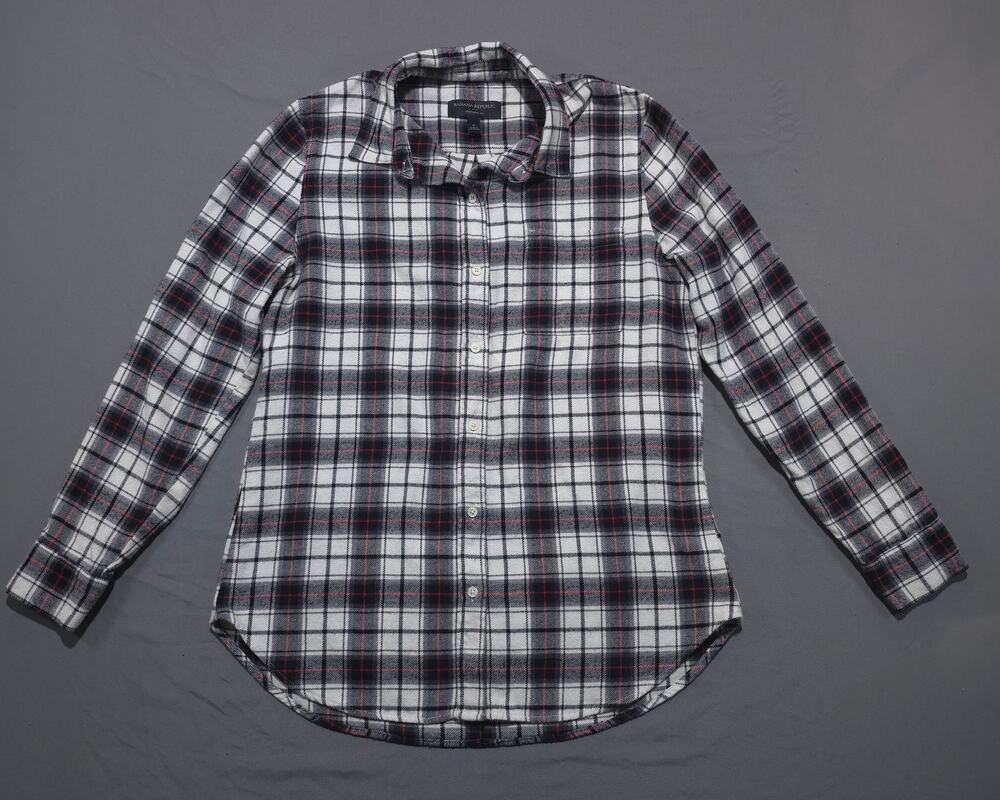 Banana Republic Womens Small Boyfriend Fit Flannel Shirt Plaid White Black - Picture 1 of 10